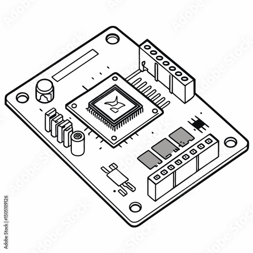 Vector illustration of motherboard with a damaged chip highlighted, isolated on transparent background