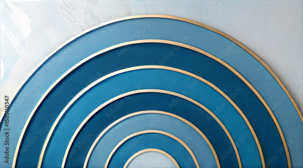 Obraz premium Abstract blue rainbow art with gold outlines on white marble background for decoration