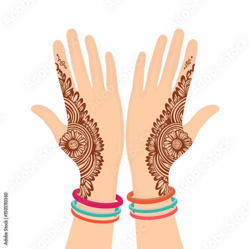 Young girl displays elegant henna designs on hands, cultural beauty