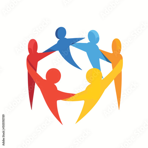 Colorful abstract figures linking together in unity, collaboration concept