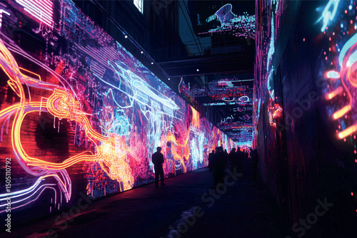 Neon Cityscape Tunnel with AI Art