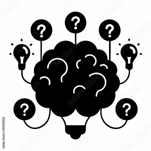 Brain with Question Marks Vector Illustration for Creativity, Ideas, and Wonder