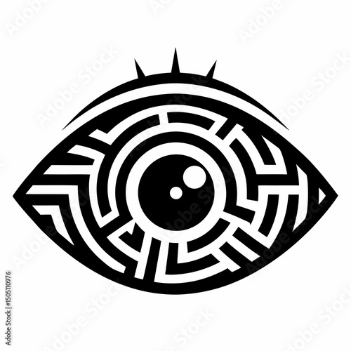 Eye with Maze Pattern Vector Illustration for Observation, Insight, and Mystery
