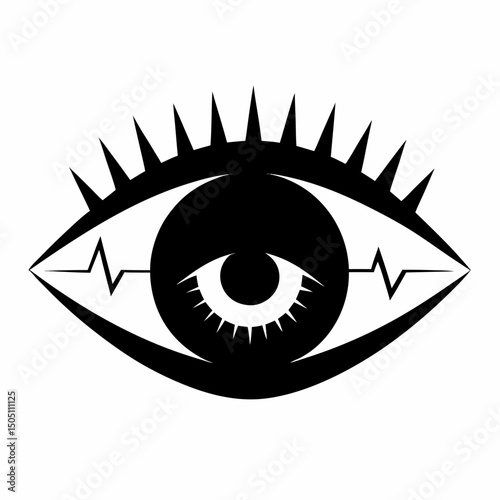 Eye with Spikes Vector Illustration Artistic Vision with Heartbeat Line 