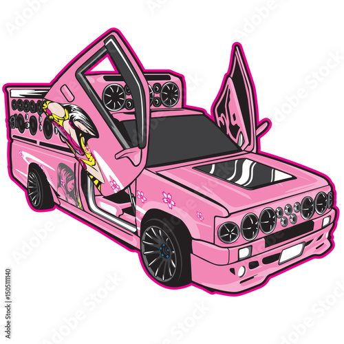pink car with flowers