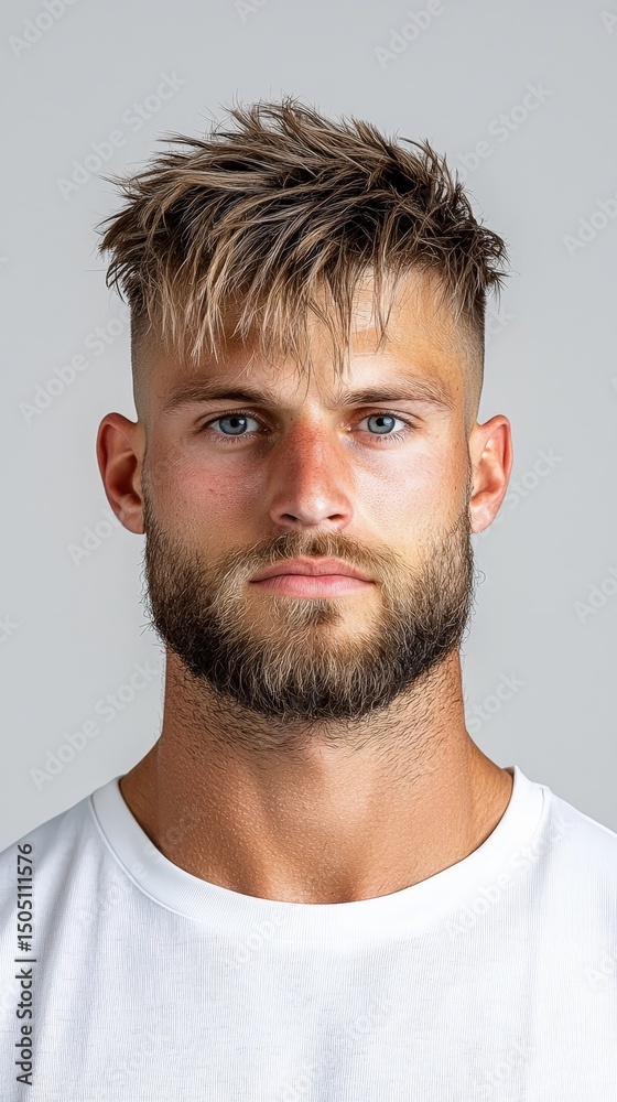 Obraz premium A man with a shaved head and a beard