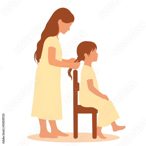 Mother braiding daughter's hair in warmth, nurturing connection