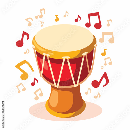 Vibrant hand drum with musical notes, symbolizing celebration and joy