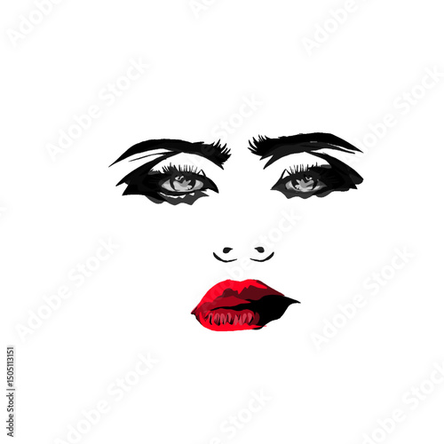 silhouette of woman's lips, eyes and nose without background