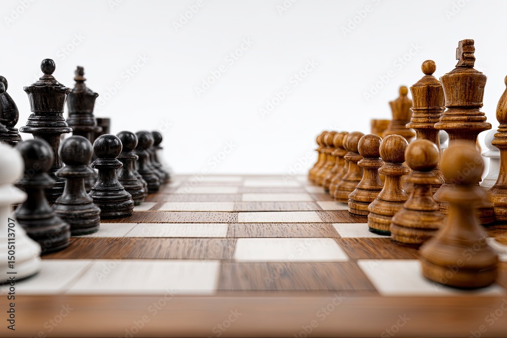 A chess board with white and black pieces on the table, a stock photo with a simple composition, a feminine color palette, a front view, A chess board with white and black pieces on the table, a stock photo with a simple composition, a feminine color palette, a front view,