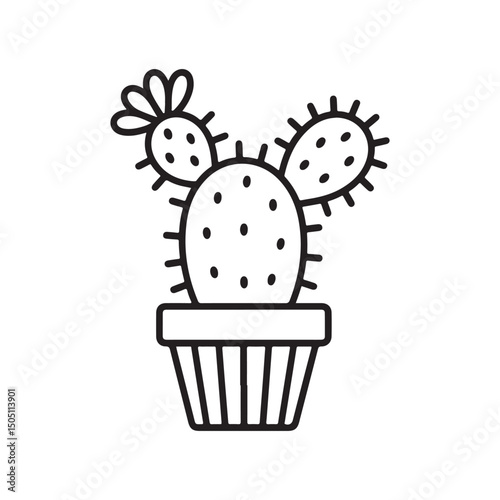 Line Drawing of Vector Cute Cactus Black and White Sketch House Plants Isolated on White Background. Potted Cactus Family Line Hand Drawn Illustration, succulent plants