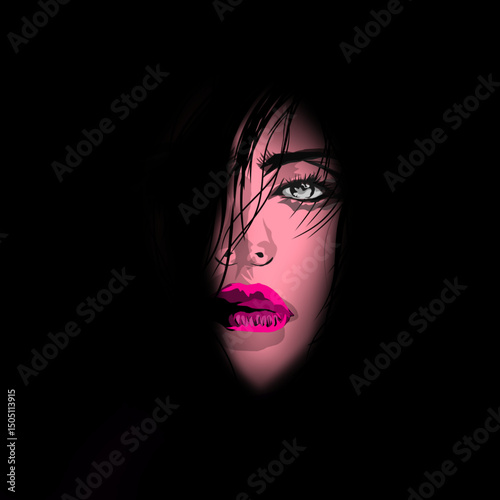 close up of half of beautiful woman's face in the dark