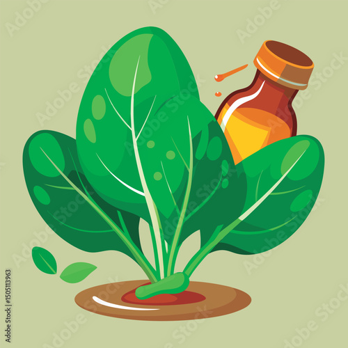Vector illustration of a Spinach and Healing Oil.