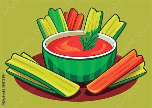 Colorful vegetable sticks with a dip.
