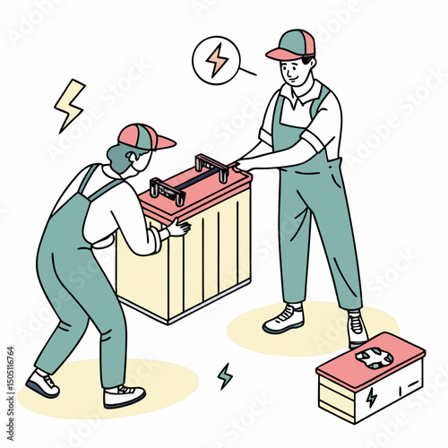 Vector illustration of battery replacement service illustration, isolated on transparent background