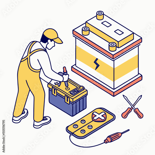 Vector illustration of battery replacement service illustration, isolated on transparent background