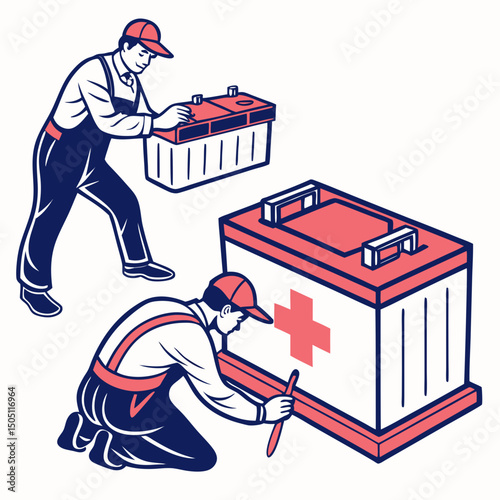 Vector illustration of battery replacement service illustration, isolated on transparent background