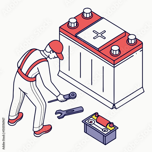 Vector illustration of battery replacement service illustration, isolated on transparent background