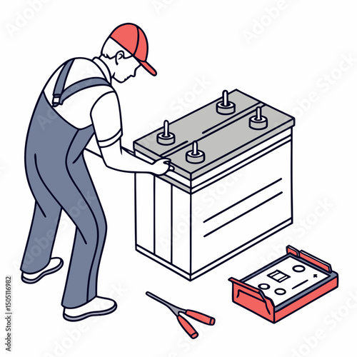 Vector illustration of battery replacement service illustration, isolated on transparent background