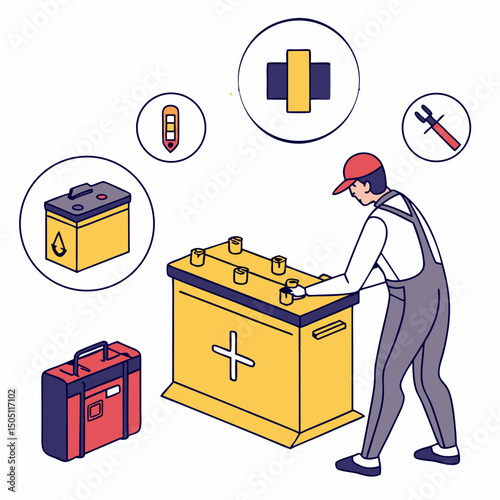 Vector illustration of battery replacement service illustration, isolated on transparent background