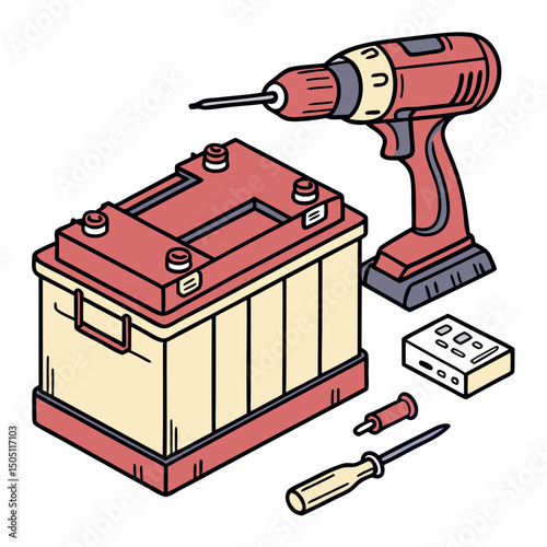 Vector illustration of battery replacement service illustration, isolated on transparent background