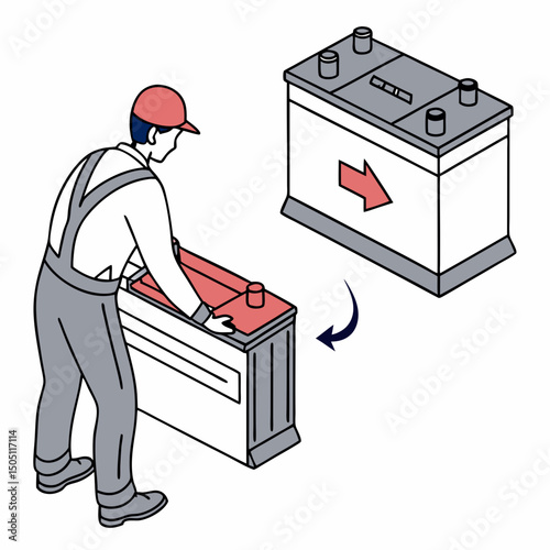 Vector illustration of battery replacement service illustration, isolated on transparent background