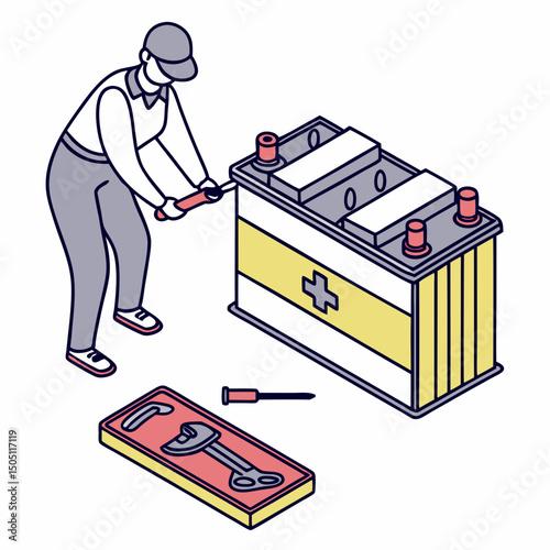 Vector illustration of battery replacement service illustration, isolated on transparent background