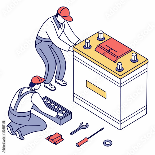 Vector illustration of battery replacement service illustration, isolated on transparent background