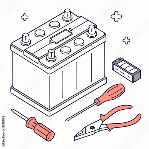 Vector illustration of battery replacement service illustration, isolated on transparent background