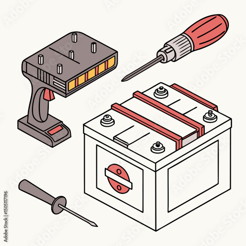 Vector illustration of battery replacement service illustration, isolated on transparent background