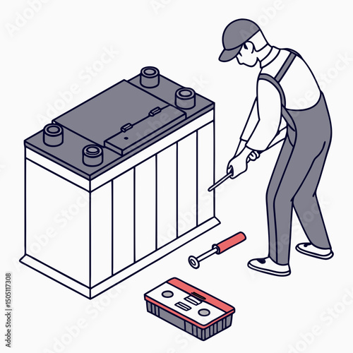 Vector illustration of battery replacement service illustration, isolated on transparent background