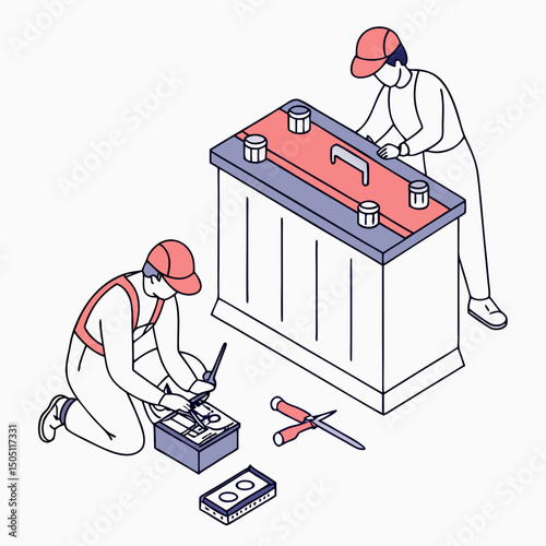 Vector illustration of battery replacement service illustration, isolated on transparent background