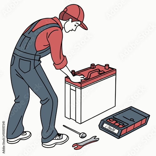 Vector illustration of battery replacement service illustration, isolated on transparent background