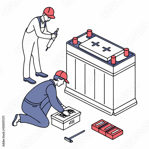 Vector illustration of battery replacement service illustration, isolated on transparent background