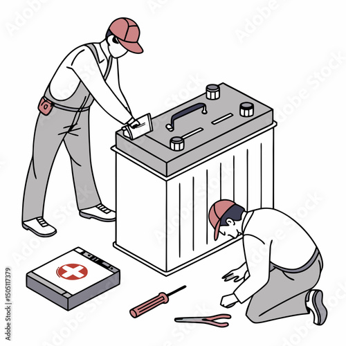 Vector illustration of battery replacement service illustration, isolated on transparent background