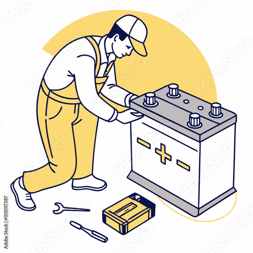 Vector illustration of battery replacement service illustration, isolated on transparent background