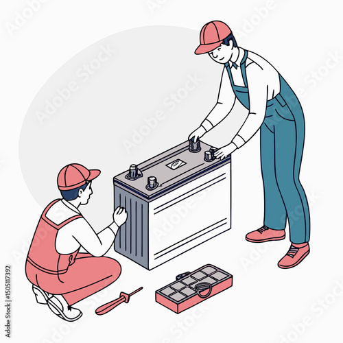 Vector illustration of battery replacement service illustration, isolated on transparent background
