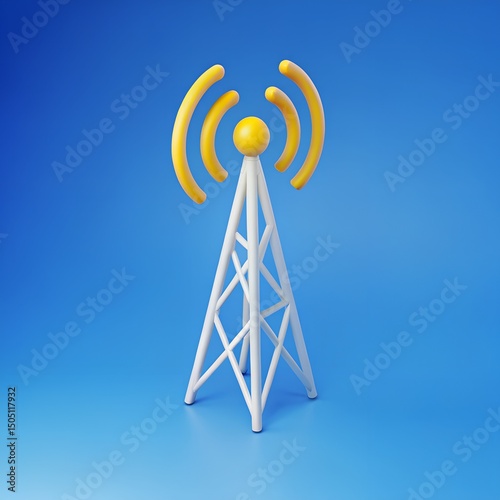 Eye-Catching 3D Radio Tower Icon with Signal Waves for Advanced Communication and Network Technology Designs