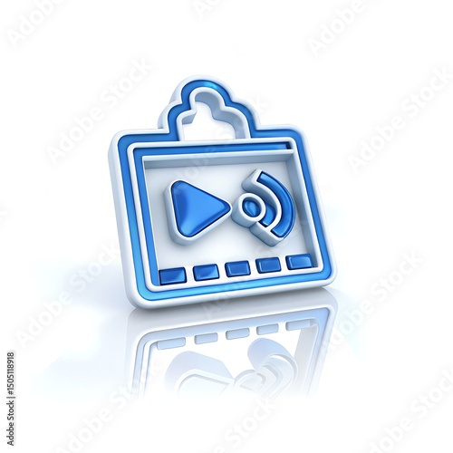 Sleek 3D Icon of Blue Cloud Media Player with Play Button and Audio Symbol for Streaming and Online Entertainment