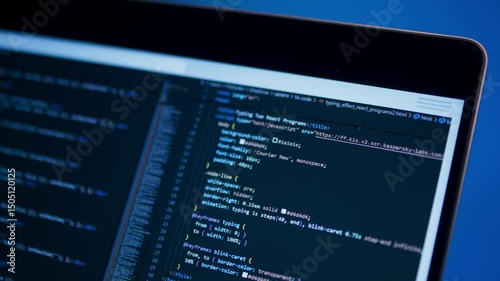 Close up of Computer Monitor Showing line of code with female Software Developer Writing code program. Professional female programmer typing on computer for software, Website, SaaS development project