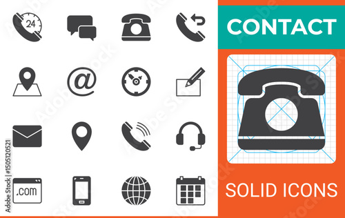 Contact communication solid glyph icon set