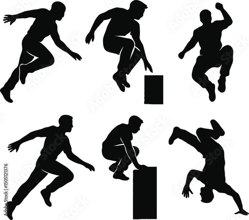 Different types of parkour silhouettes which is so tricky sports