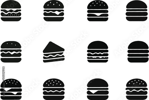 Different types of burger silhouette icon
