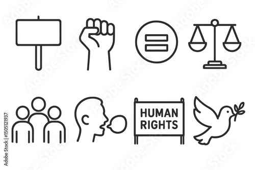Icons representing social justice and human rights concepts