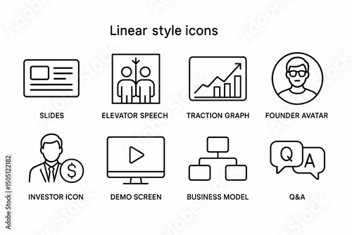 Linear style icons for business presentations and analysis