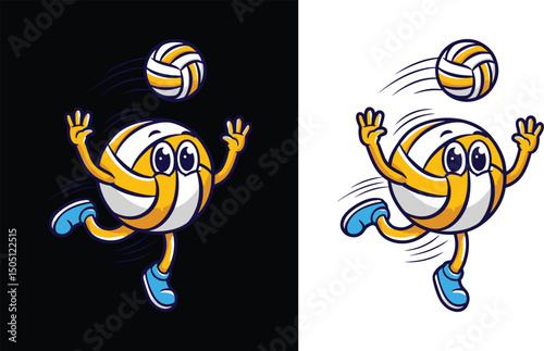 Volleyball Character Striking a Volleyball