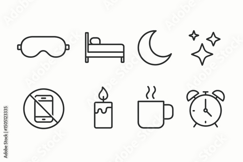 Simple icons representing sleep and relaxation elements.