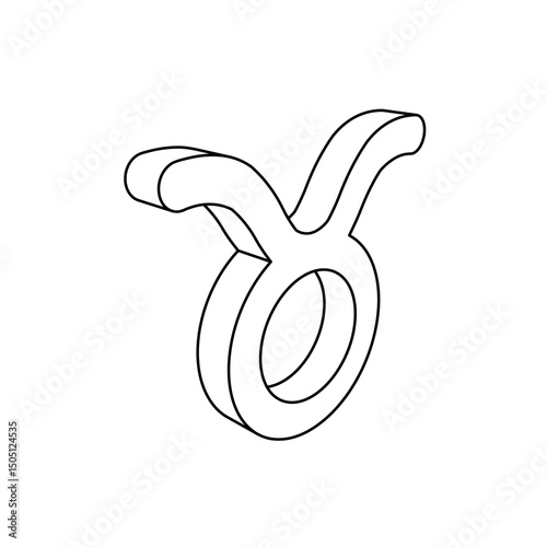 The outline of a large zodiac taurus symbol is made with black lines. 3D view of the object in perspective. Vector illustration on white background