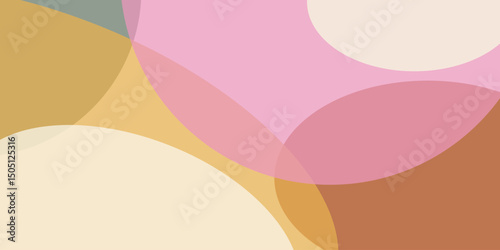 A layered abstract design features overlapping circles in hues of pink tan beige brown and gray creating a playful and modern pattern