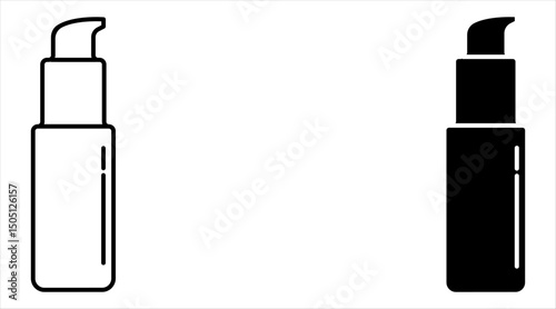 Beauty serum silhouette icon set. Simple vector dropper bottle filled with cosmetic oil. Contour isolated pictogram on white background